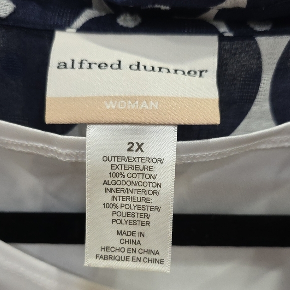 Alfred Dunner Navy Circle Print Blouse - Picture 2 of 5